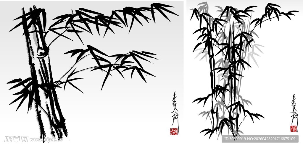 水墨风竹子绘画作品