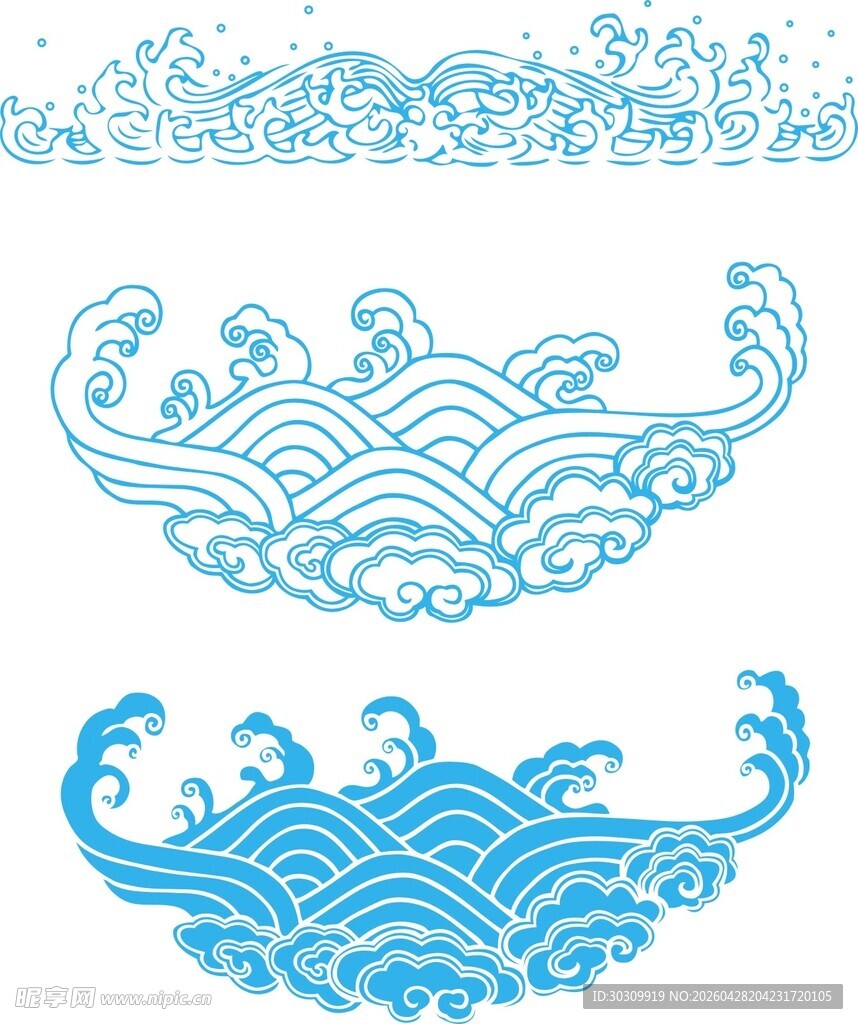 中式蓝色海浪传统纹样