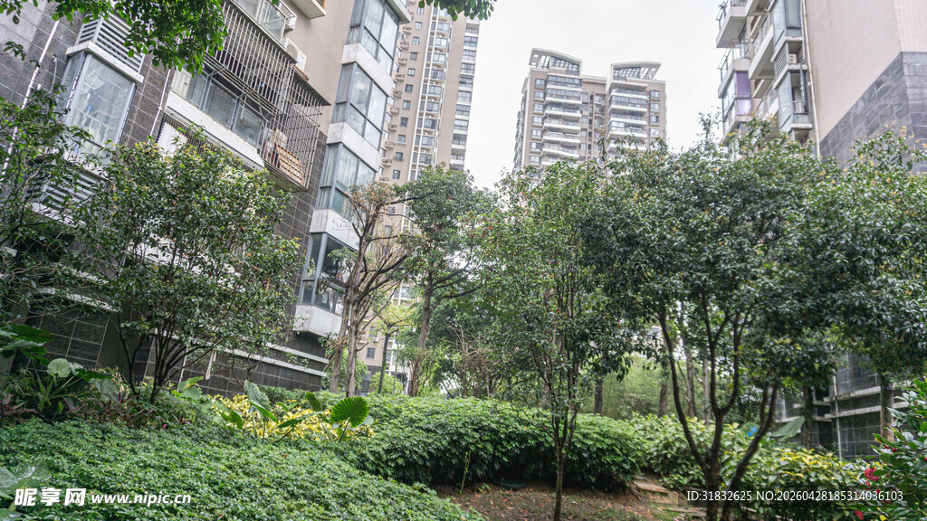 小区绿植环绕的居住环境