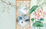 中式屏风荷花雅致景致