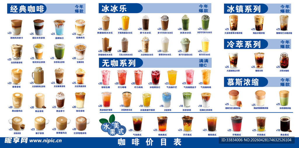 咖啡菜单价目表