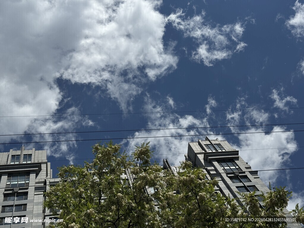 蓝天白云下的城市建筑