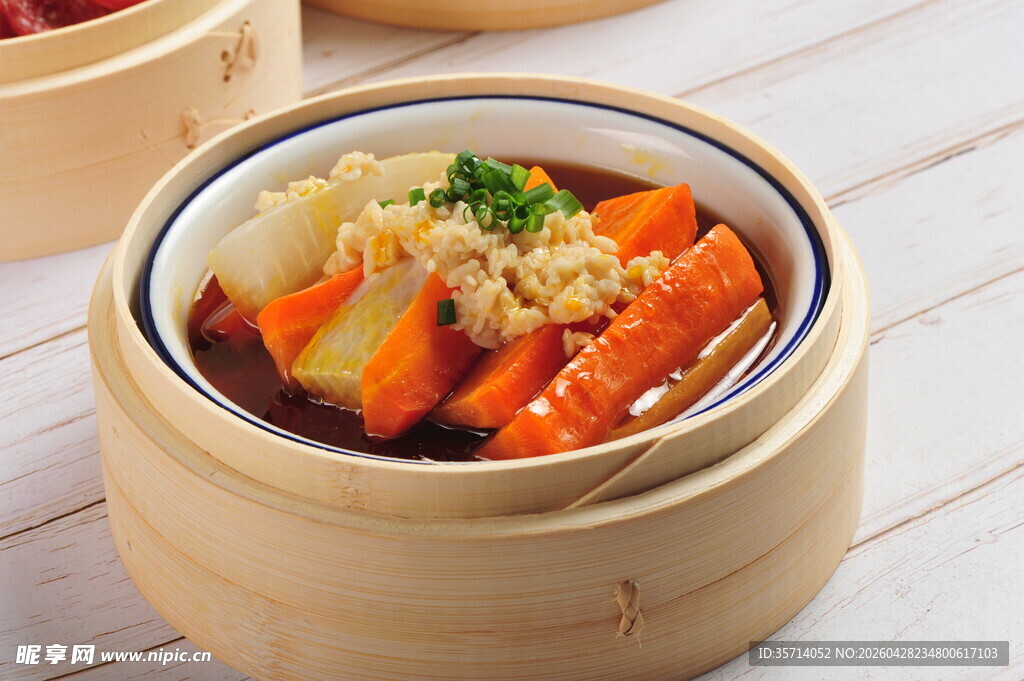 竹制蒸笼里的美味蒸食