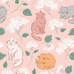 猫咪与花卉的温馨图案