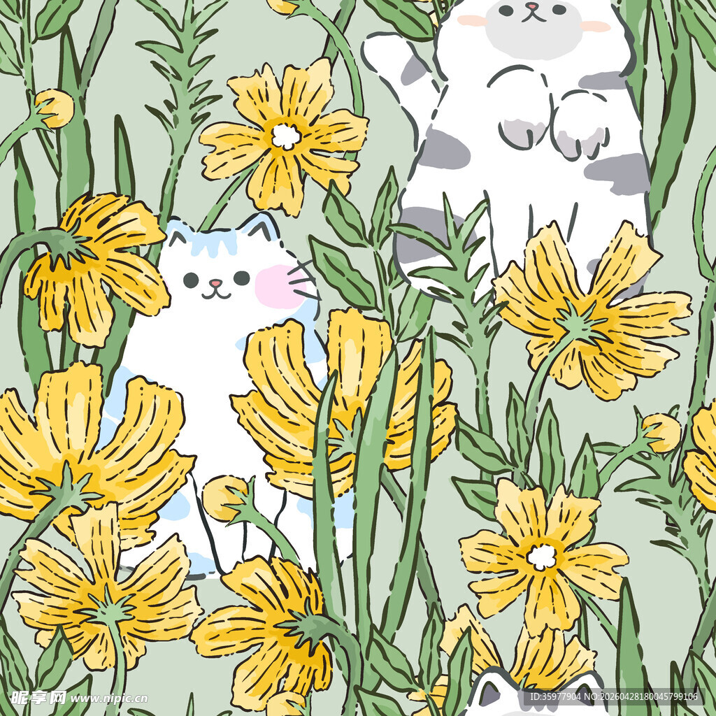 花丛中的可爱猫咪