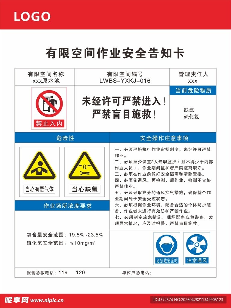 有限空间作业安全告知卡