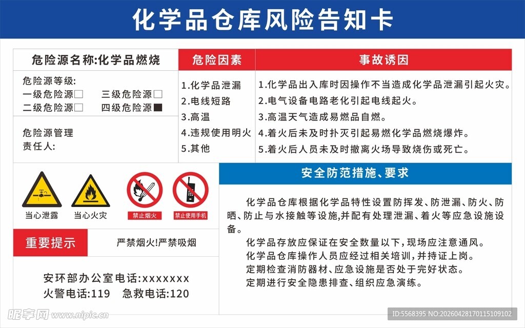 化学品仓库风险告知卡