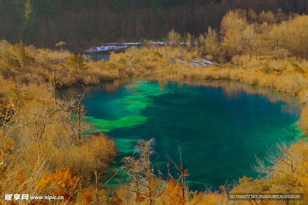 山间碧湖秋色美景