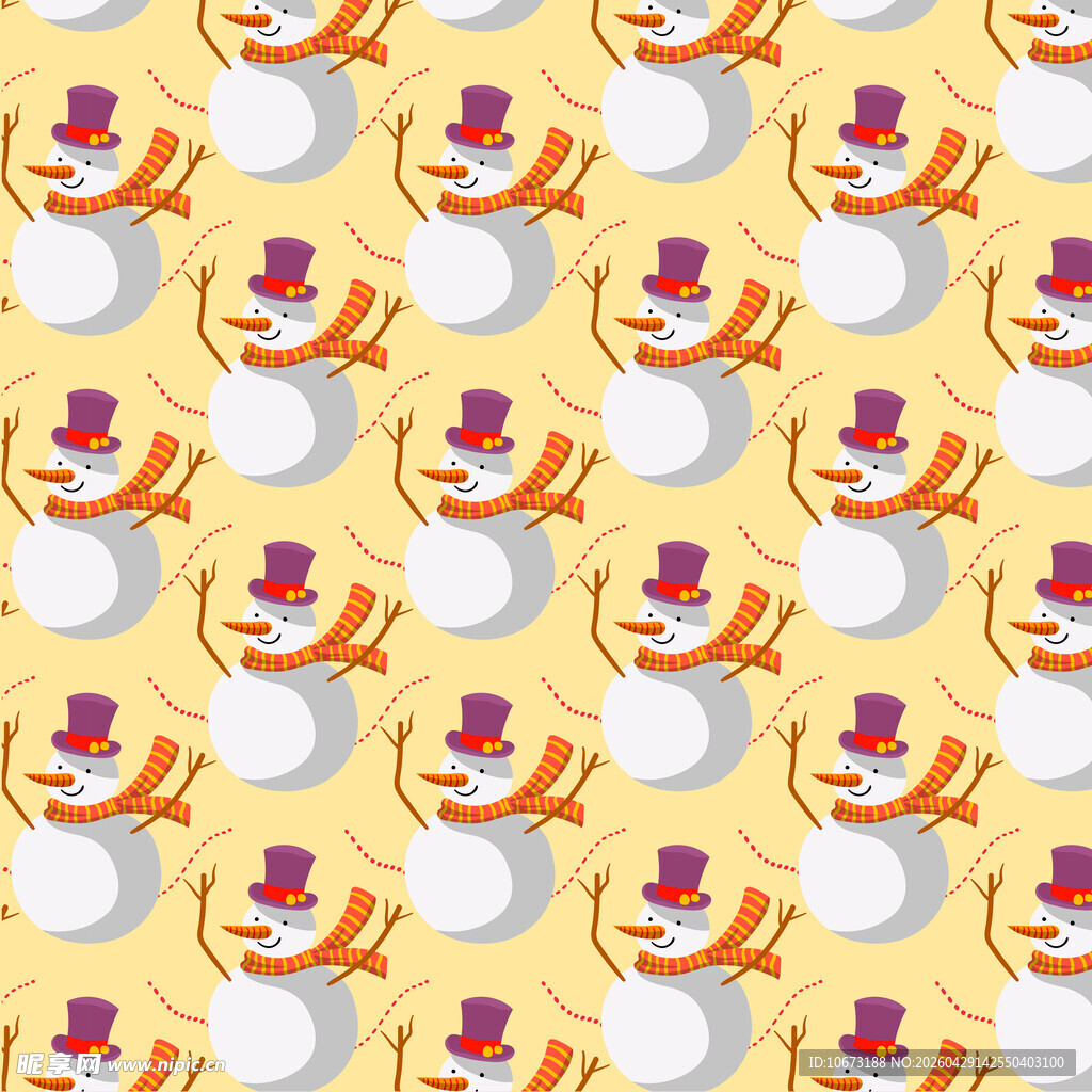 雪人图案的黄色背景布料