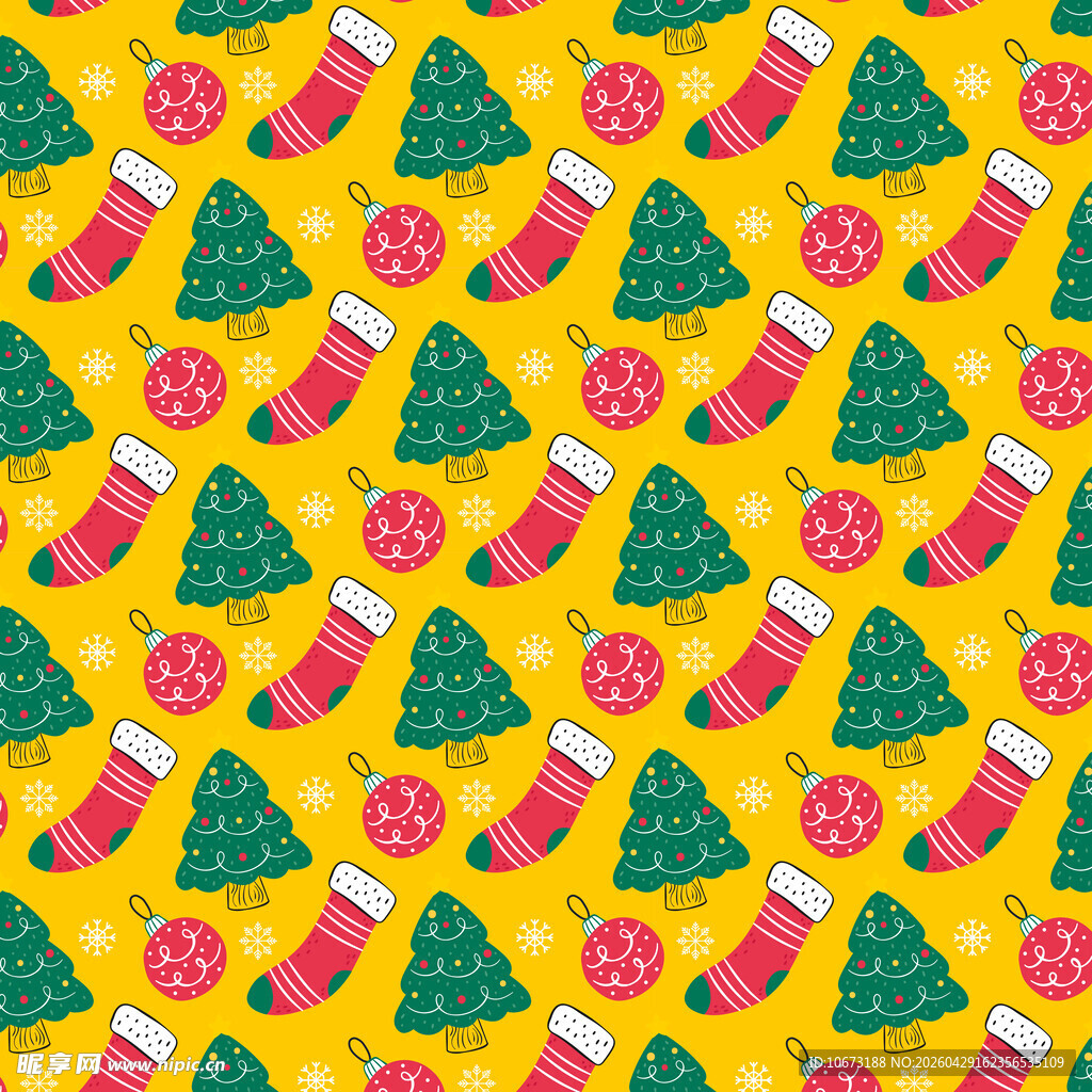 圣诞元素无缝图案设计