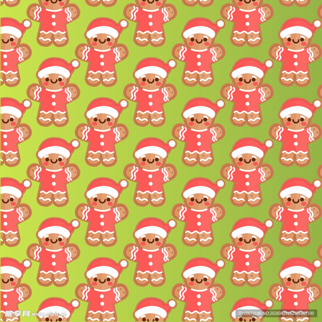 圣诞姜饼人绿色背景图案