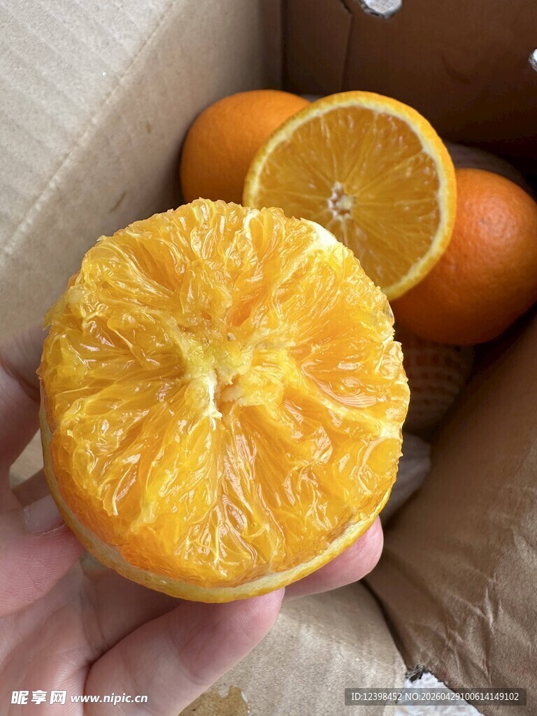 手捧新鲜剥开的香甜橙子