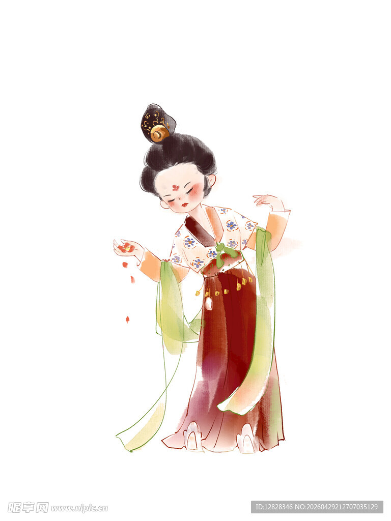 Q版古典汉服女子优雅持花