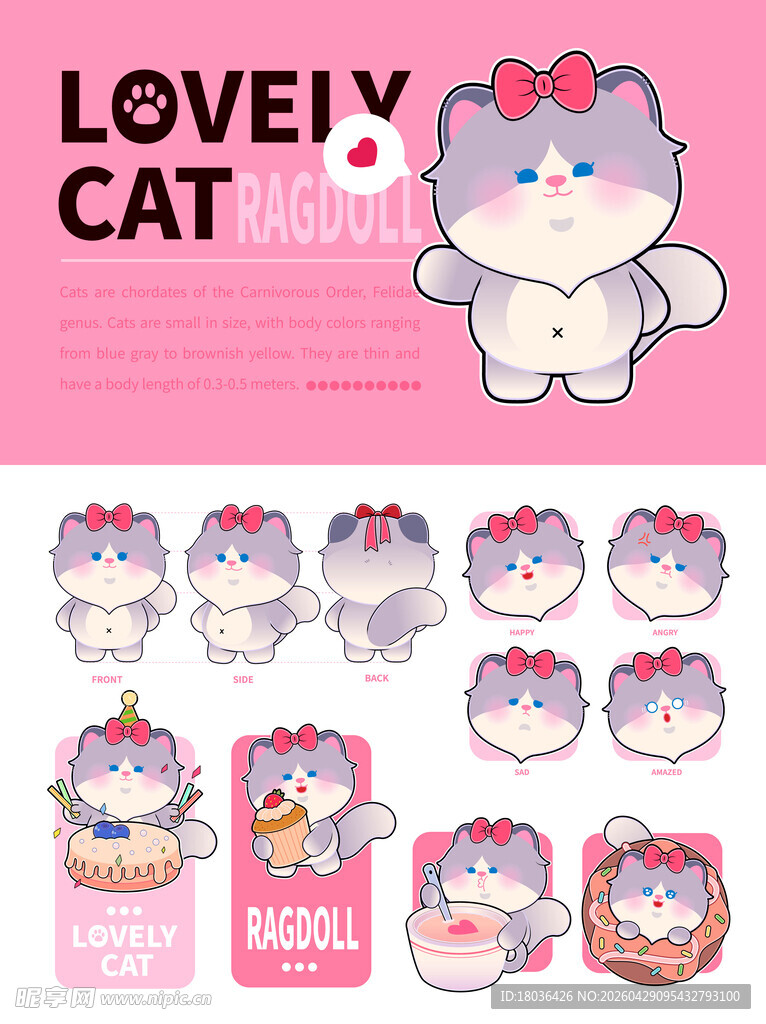 猫咪布偶猫多种造型主题三视图