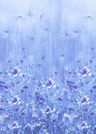 梦幻蓝紫色花卉雨滴景象