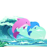 海豚跃出蓝色海浪画面