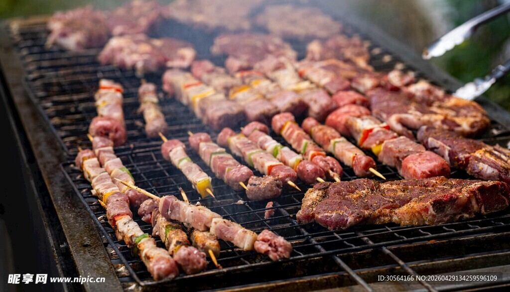 户外烧烤架上的美味烤肉