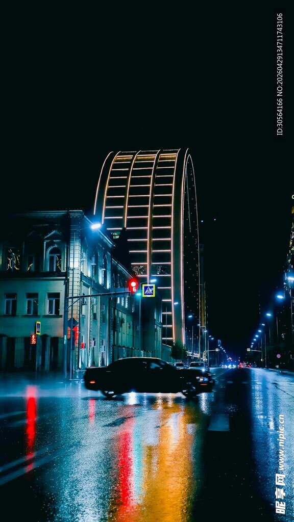 城市雨夜霓虹街道美景