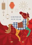 中国新年彩马与灯笼元素