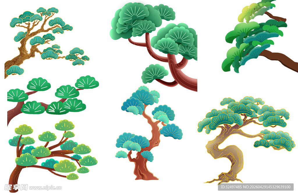 多样造型卡通树木插画