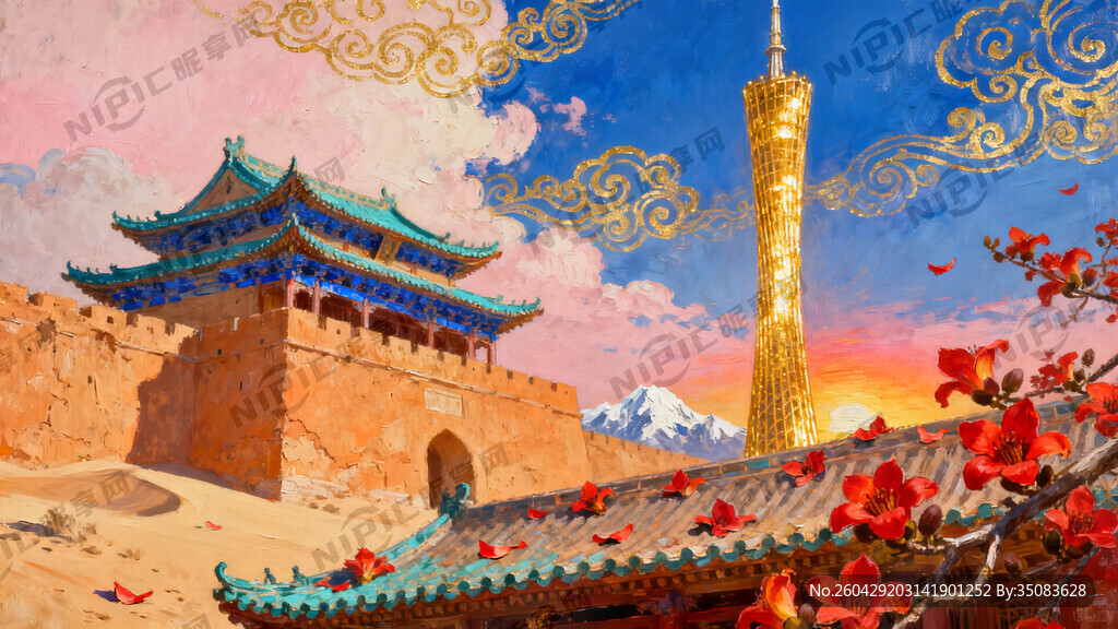 油画木棉花、 沙漠、