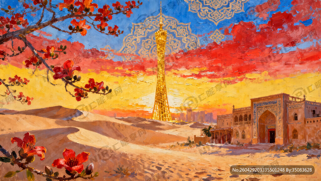 油画木棉花、 沙漠、