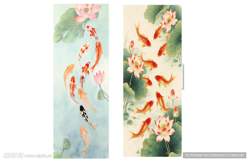 九鱼莲花图 高清 贴图