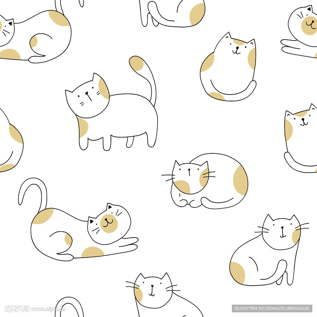 可爱猫咪无缝图案设计