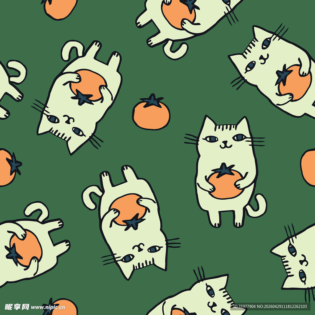 猫咪与南瓜可爱无缝图案