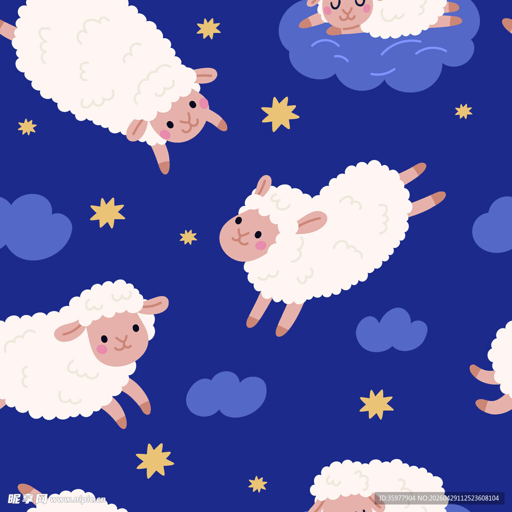 夜空下飞翔的可爱绵羊