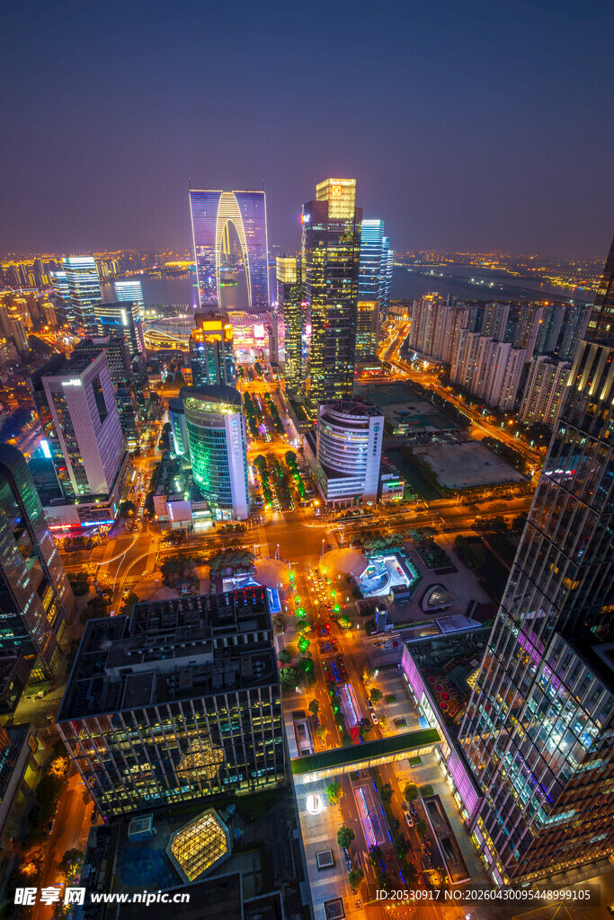 苏州金鸡湖CBD现代城市夜景航