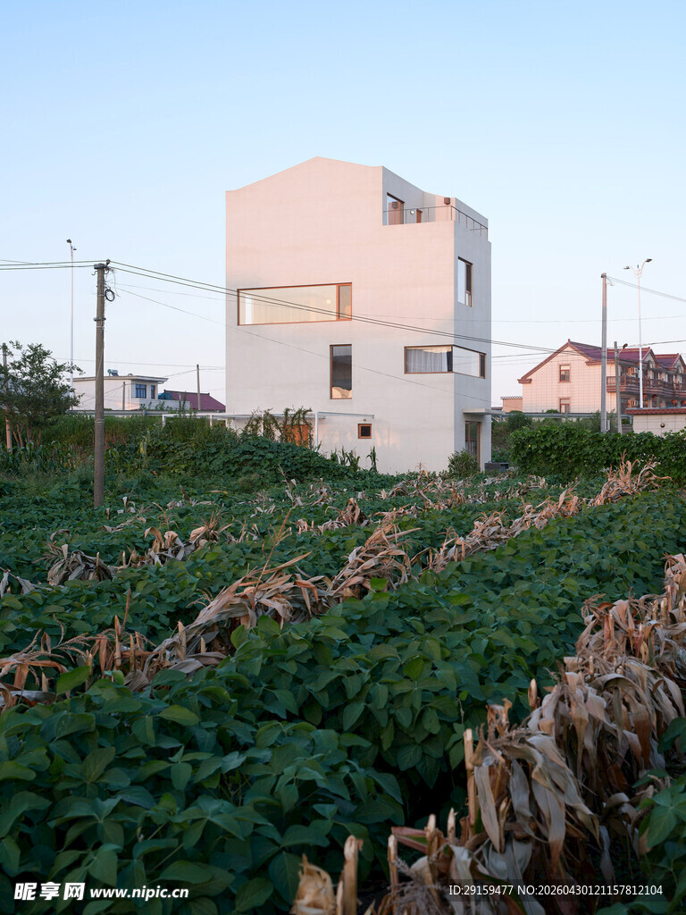 田野旁的现代白色建筑
