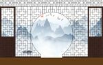 中式山水屏风装饰画