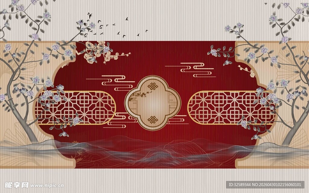 中式古典红色花纹装饰图案