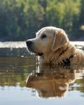 水中金毛犬的悠然时刻