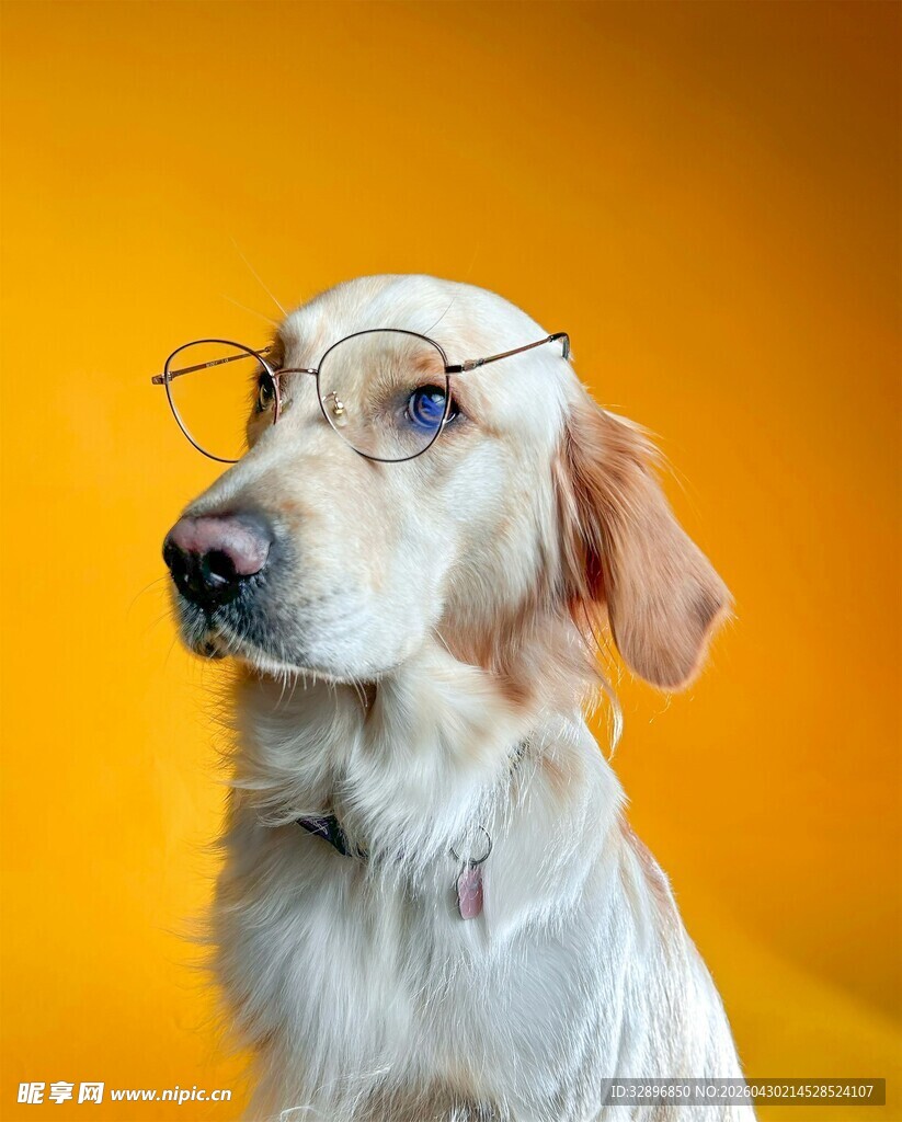 戴眼镜的可爱金毛犬