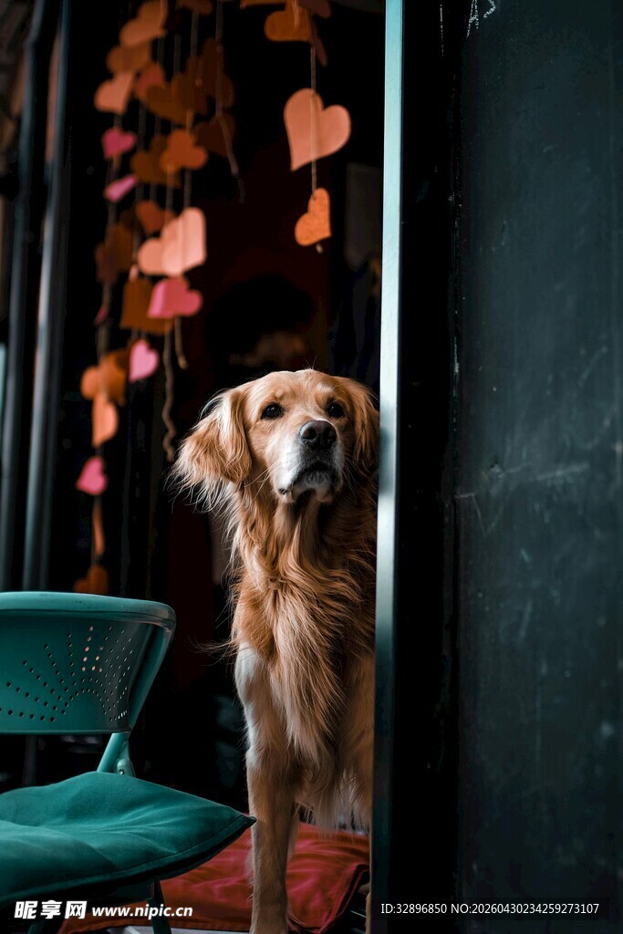 门边的可爱金毛犬