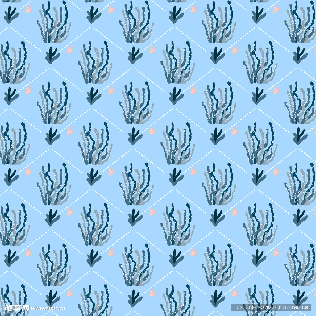 蓝色植物图案无缝背景