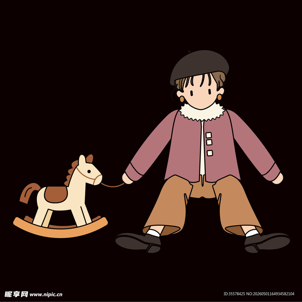 男孩与木马的温馨画面