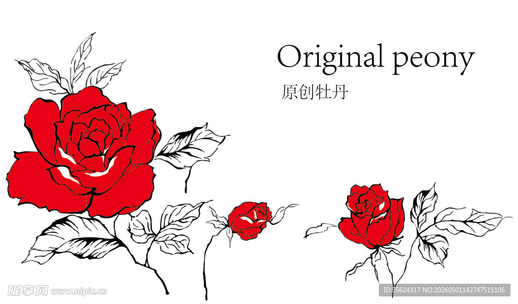 原创红牡丹花卉图案