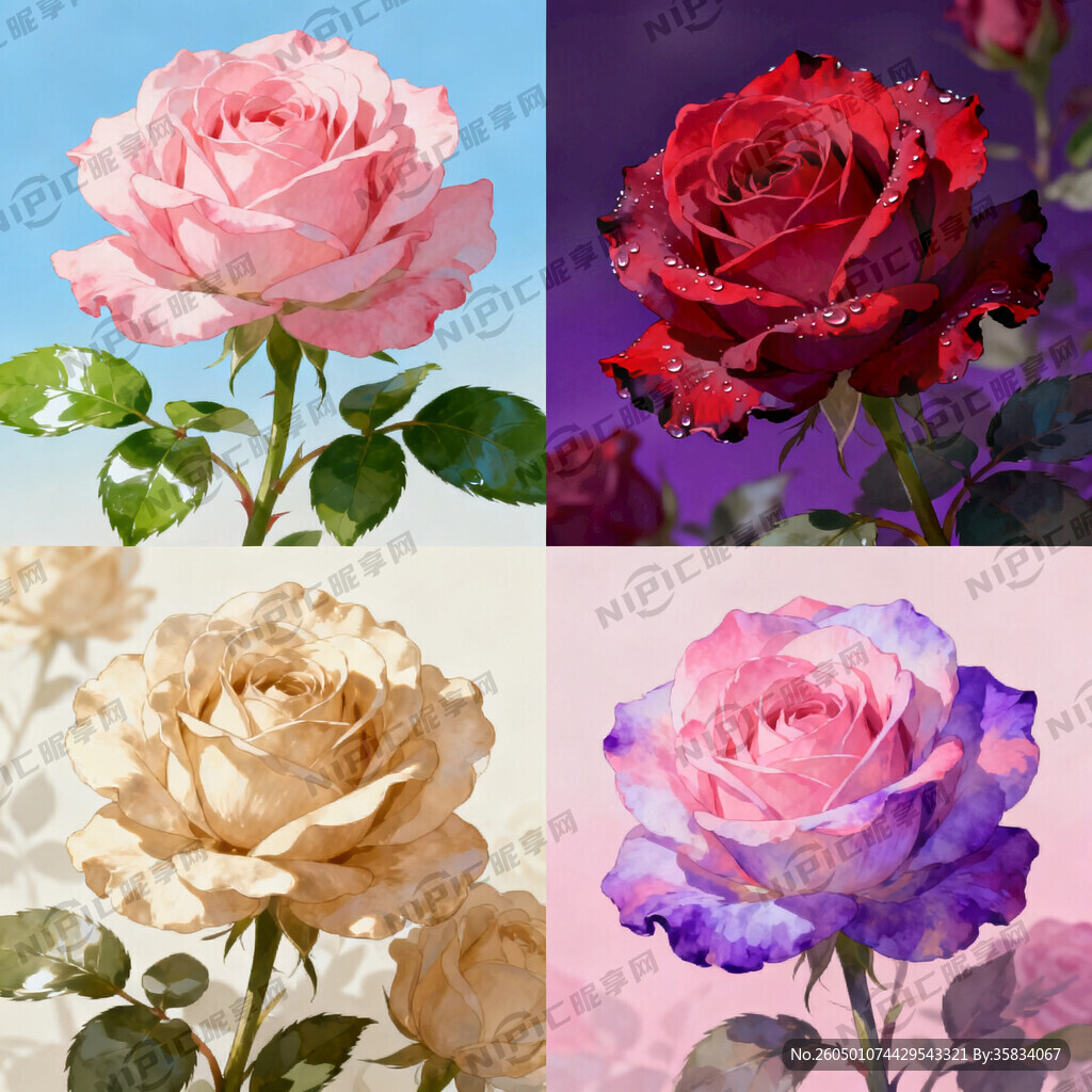 4张多个玫瑰数码插画大图