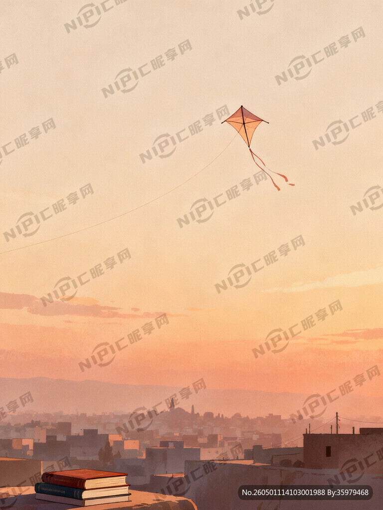 温暖治愈插画风格 黄昏柔和暖光