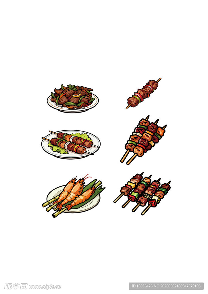 美味烧烤美食组合手绘插画
