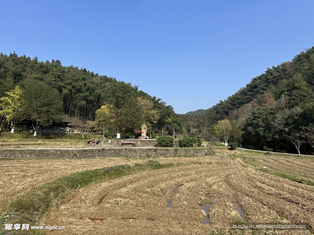 秋日开阔田野田园风光