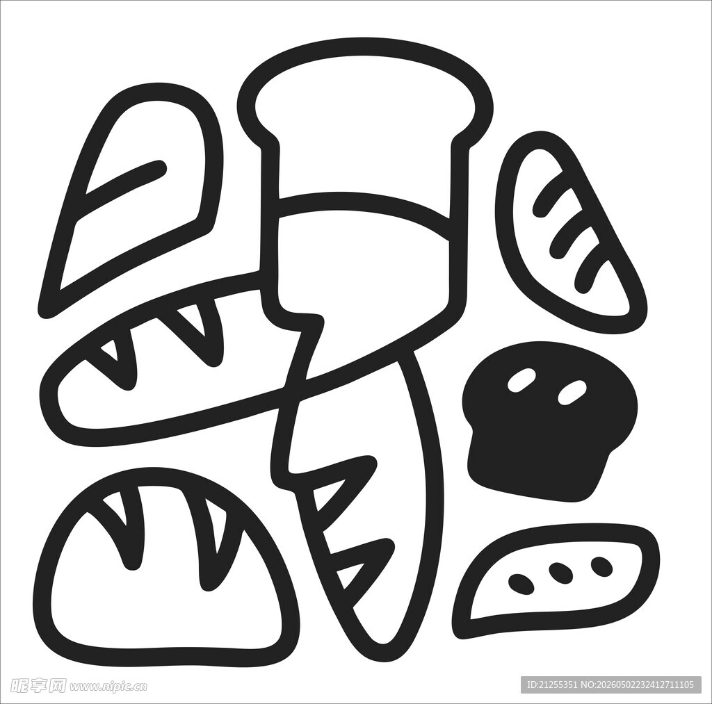 手绘面包图标集合