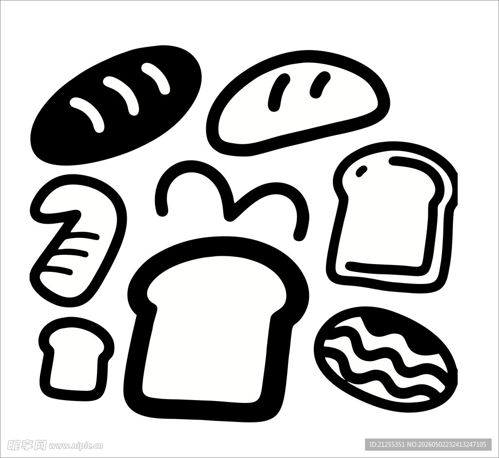 多样面包图标集合