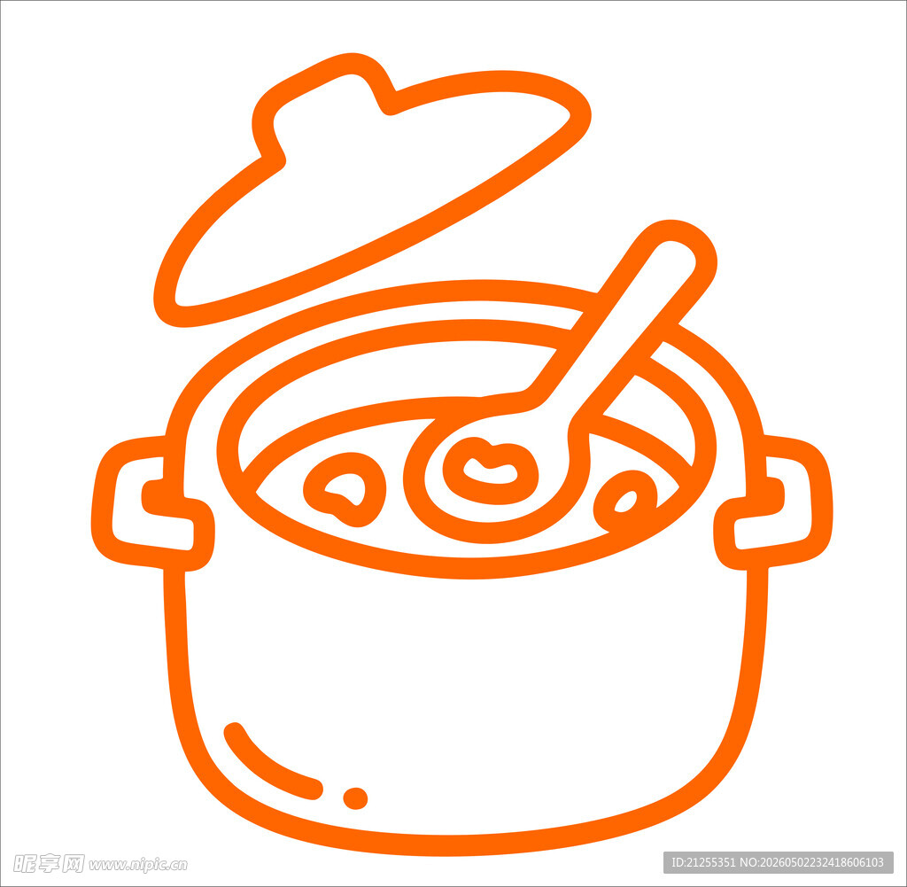 橙色线条勾勒的烹饪汤锅