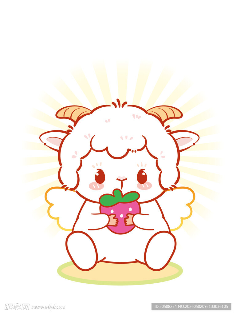 可爱小羊捧花插画