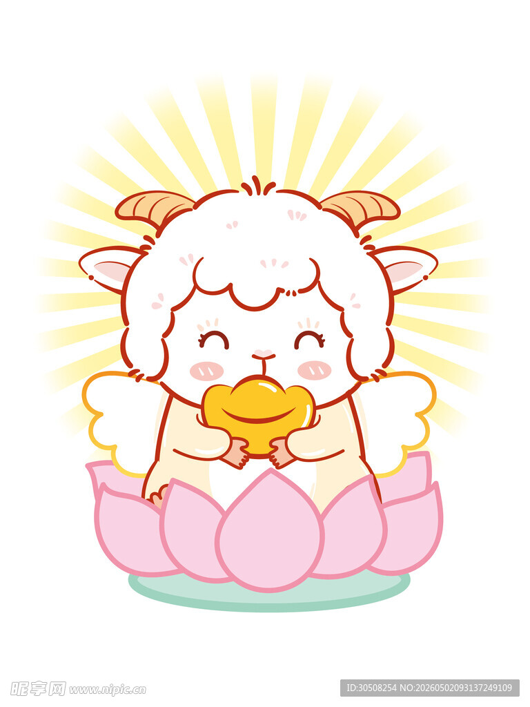 可爱小羊坐于莲花之上