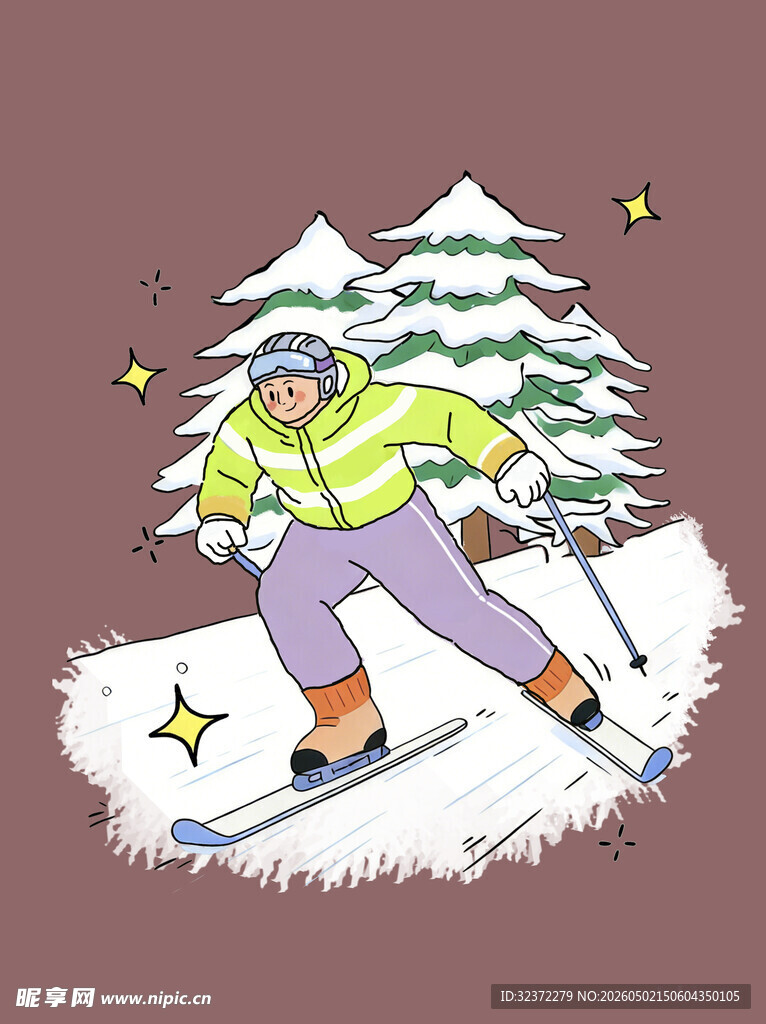 滑雪者在雪林间滑行